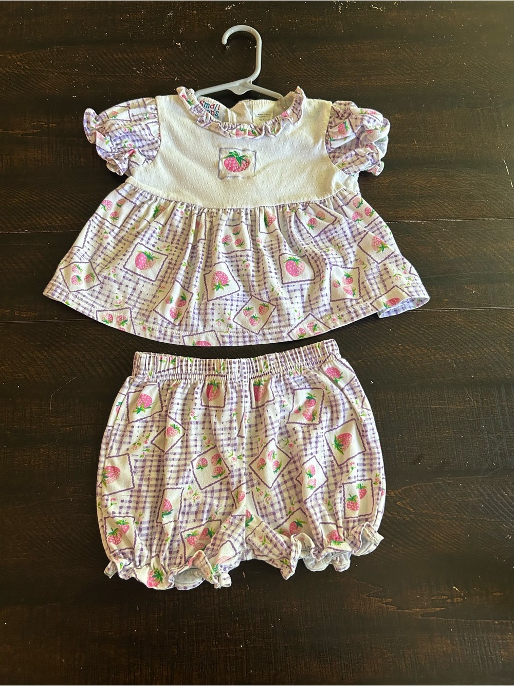 VTG 90s Small Steps Strawberry Gingham Bloomer Set